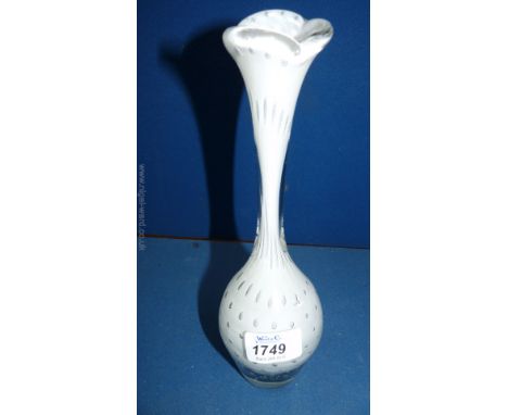 A 20th c. Flygsfors Swedish elongated white Sommerso glass Vase with controlled clear bubbles and heavily cased in clear glas