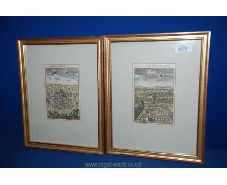 A pair of framed, hand tinted copper plate engravings apparently by the French cartographer Alain Manesson Mallet (1630 - 170