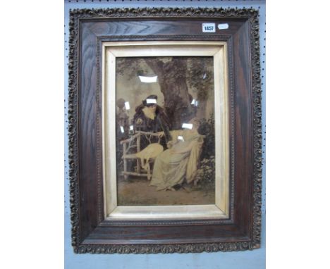 A XIX Century Crystoleum, of a lady sat on a bench with a man giving her flowers.