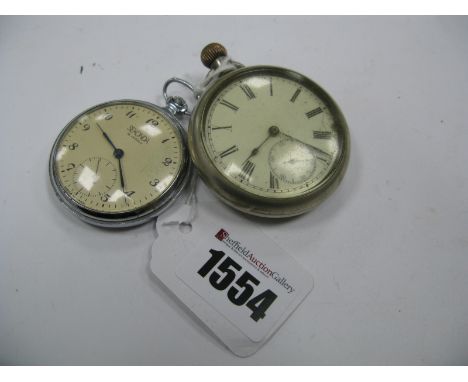 An Openface Pocketwatch, the unsigned dial with Roman numerals and seconds subsidiary dial, within plain case, stamped "Silve
