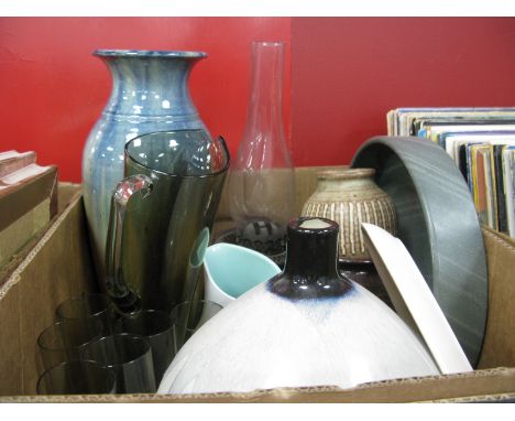 Studio Pottery Vases, smoky glass lemonade set, oil lamp:- One Box