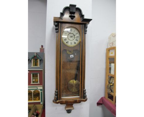 A XIX Century Walnut Vienna Wall Clock, with (no ebonised mounts with a circular dial Roman numerals (no ebonised moulding to