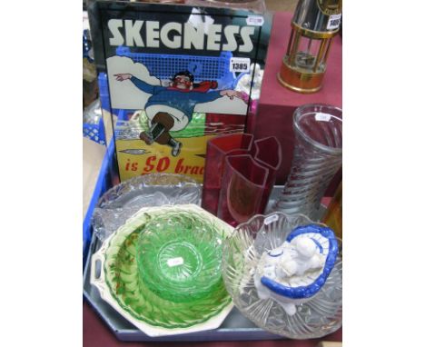 Skegness is So Bracing Souvenir Mirror Picture; together with assorted glassware, including vases, dishes, etc. ceramic dish 