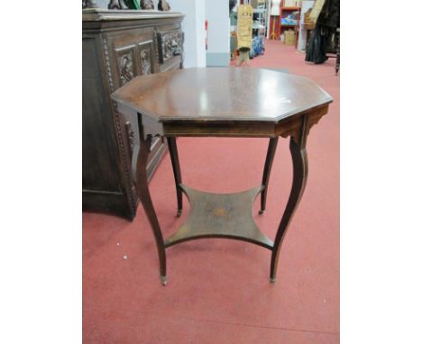 A XIX Century Rosewood Window Table, with symmetrical inlaid decoration to octagonal top, over quarter foil under shelf, unit