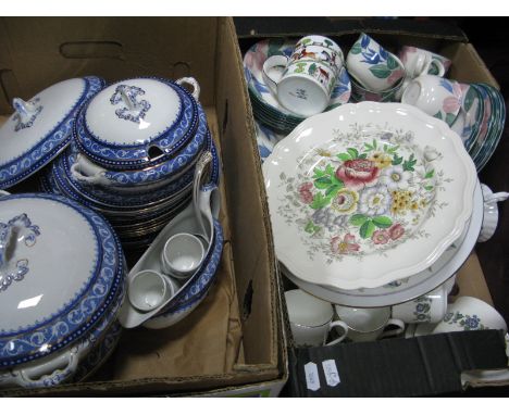 Milano Table China, Grafton 'Honeysuckle' cake plate, Myott blue and white dinner ware:- Two Boxes