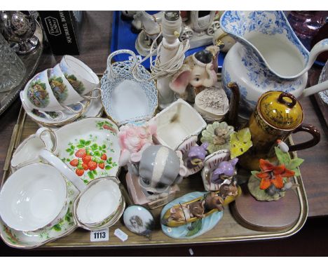 China Strawberry &amp; Cream Basket, Royal Albert 'Winsome' sugar bowl, blue and white toilet jug, Merrie Mice figure, kitch 