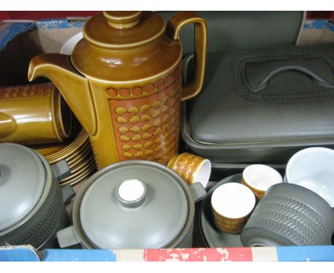 Denby 'Camelot', two lidded rectangular tureens, four soup bowls and covers and four cups and saucers; Hornsea 'Heirloom' cof