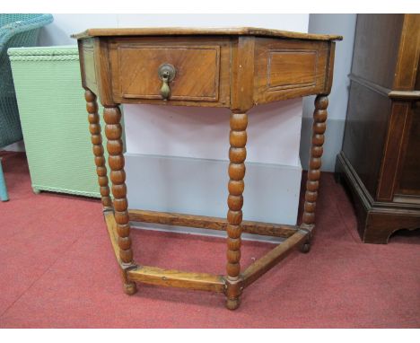 Soft Wood Lozenge Shape Side Table, with single drawer on bobbin supports united by stretcher, 70cm wide.