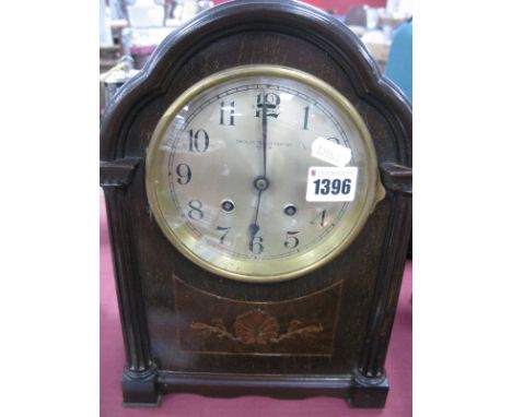 Chelsea Clock Co. Boston, USA, mahogany cased mantel clock, with a brass dial, column supports.