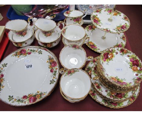 Royal Albert 'Old Country Roses' Teaware, comprising two-tier cake stand, eight tea cups and saucers, seven tea plates, two l