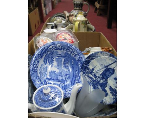 West German Flagon, decorated in relief with tavern scenes, mask spout, Spode Italian bowl, other pottery and figures Tetley 