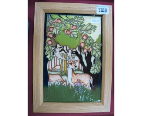 A Moorcroft Pottery Rectangular Plaque, painted in trial 'The Deer Park' pattern, designed by Vicky Lovatt, dated 03.01.19, i
