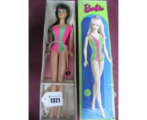 Mattel Vintage Standard Barbie Doll Model 1190, brunette with original swimsuit, body not TNT (twist n turn), with original b