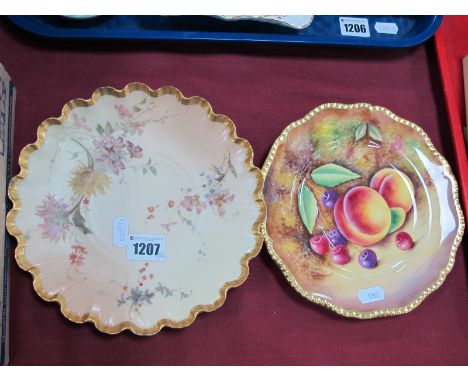 A Royal Worcester Hand Painted Fruit Study Plate by D. Fuller, featuring peaches and cherries within gilt border 20cm diamete