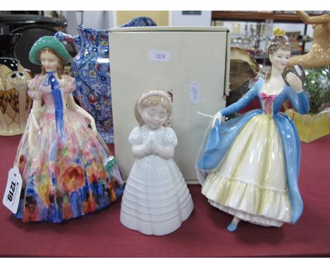 Royal Doulton Figurines, 'Easter Day' HN 2039 and 'Leaping Lady' HN 2269 including a boxed Nao figurine. (3)