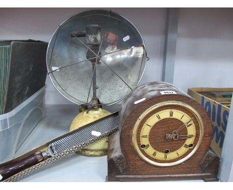 Westminster Chime Anvil Clock, Tilley Lamp 44cm high, woodworkers rasp.