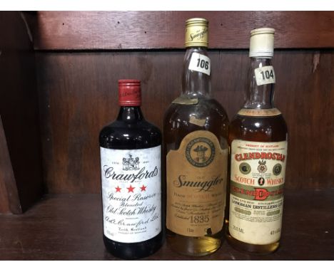 CRAWFORD'S 3 STAR Blended Scotch Whisky 75cl, 40% volume. OLD SMUGGLER ONE LITRE Blended Scotch Whisky One litre, 43% volume.