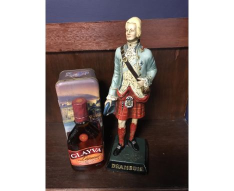 GLAYVA Scotch Whisky Liqueur. 50cl, 35% volume, in tin, also includes a Drambuie Prince Charlie figure.