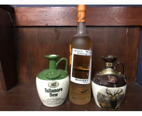 RUTHERFORD'S 12 YEARS OLD Blended Scotch Whisky 70cl, 40% volume, ceramic decanter. TULLAMORE DEW Blended Irish Whisky 700ml,