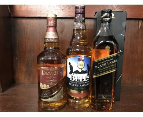 DEWAR'S 18 YEARS OLD Blended Scotch Whisky 75cl, 40% volume. JOHNNIE WALKER BLACK LABEL 12 YEARS OLD Blended Scotch Whisky 70