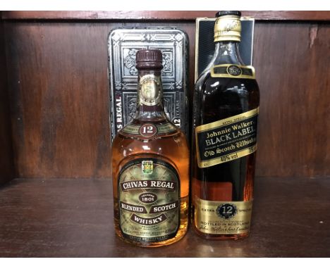 JOHNNIE WALKER BLACK LABEL 12 YEARS OLD Blended Scotch Whisky 75cl, 40% volume, in carton. CHIVAS REGAL AGED 12 YEARS Blended