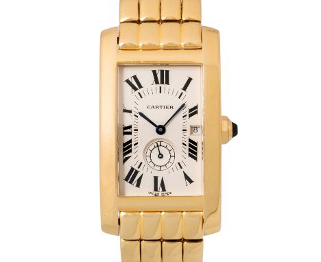 CARTIER Tank Americaine Damenuhr, Ref. 8012905. Gelbgold 18K, Gehäusenummer 003281. Quartz-Werk mit neuer Batterie. Elfenbein