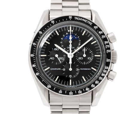 OMEGA seltene Vintage Speedmaster Professional "Speedymoon" Herrenuhr, Ref. 345.0809. Ca. 1985. Edelstahl, Spielmann Gehäuse 