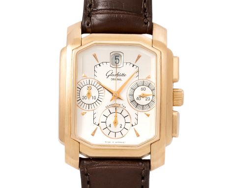 GLASHÜTTE ORIGINAL Senator Karrée Chronograph, Ref. 39-32-09-05-04. Roségold 18K, Gehäusenummer 0037, Gehäuseboden mit Gravur