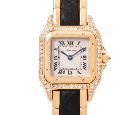 CARTIER Panthere "Factory Diamond" Damenuhr, Ref. 86691. Gelbgold 18K, Gehäuse besetzt mit 62 Diamanten, Krone mit Brillant. 