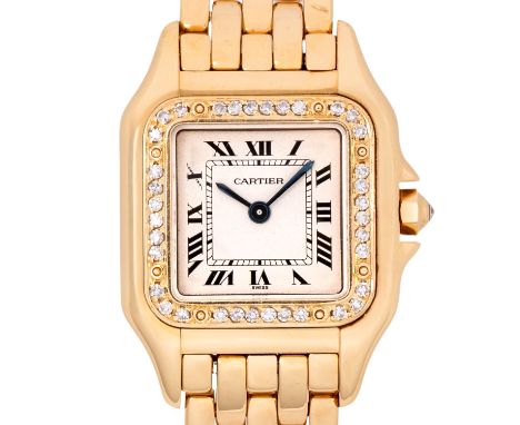 CARTIER Panthere PM "Factory Diamonds" Damenuhr, Ref. 866919. Gelbgold 18K, Lünette ab Werk besetzt mit 36 Diamanten, Krone m