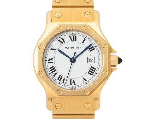CARTIER Vintage Santos Octagon "Or Massif" Damenuhr, Ref. 2965. Full Set 1981. Gelbgold 18K, Seriennummer 00934, Krone mit Sa