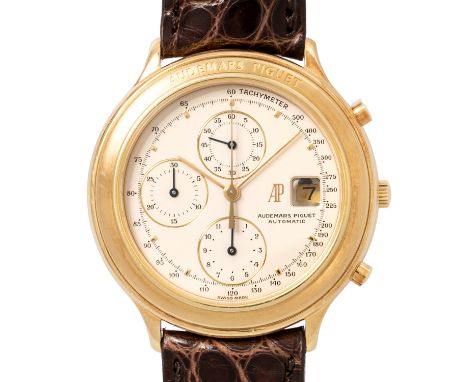 AUDEMARS PIGUET Vintage "Huitieme" Herren Chronograph, Ref.  BA25644. Aus 1991. Gelbgold 18K, Gehäusenummer C75351. Automatic