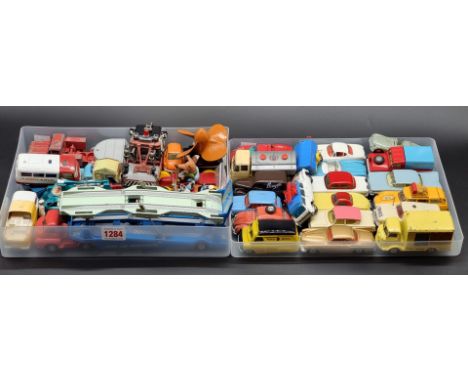 Corgi:&nbsp;two trays of mainly vintage Corgi diecast vehicles, to include: Wall's Ice Cream van; car transporter; Commer Mil