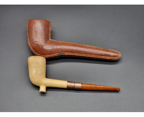 A 9ct gold mounted amber and meerschaum pipe, in fitted case.