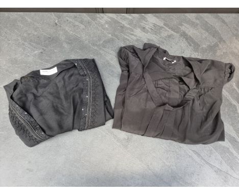 Saint Laurent:&nbsp;a sheer black kaftan top with sequin decoration; together with a black silk blouse with necktie detail, (