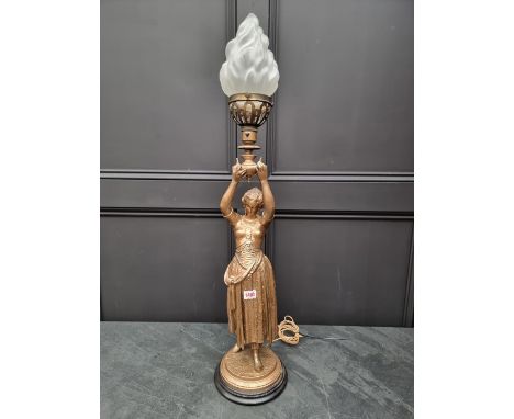 A gilt painted figural table lamp, 85cm high, (s.d.).