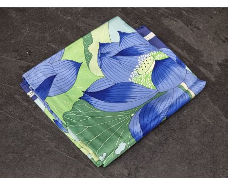 Hermes:&nbsp;a vintage 'Fleurs de Lotus' pattern silk scarf, blue and green colourway.