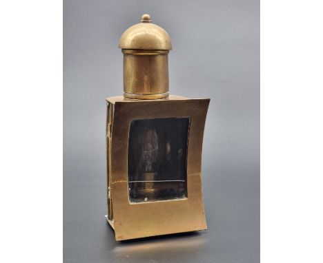An antique brass hand lantern, 24cm high, (electrified).