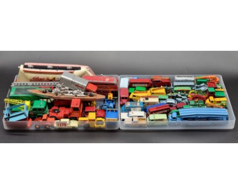 Lesney/Matchbox:&nbsp;two trays of vintage diecast vehicles, to include cars and commercials, agricultural, motorbikes and bu