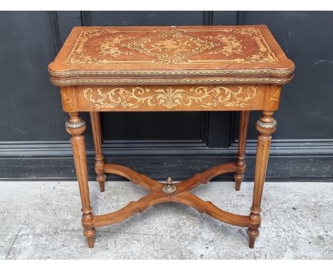 A Continental marquetry card table,&nbsp;73cm wide.