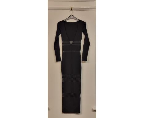 Balmain:&nbsp;a black glitter knitted long sleeve bodycon mini dress, EU 38; together with a black and sheer mesh bodycon lon