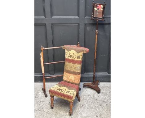 A Victorian prie dieu chair,&nbsp;(repairs to rear legs); together with an unusual 19th century rosewood and mahogany tripod 
