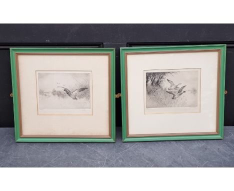 Jackson Simpson,&nbsp;'Startled'; 'Rising', a pair, each signed and titled, etching, pl.15 x 21.5cm. (2)