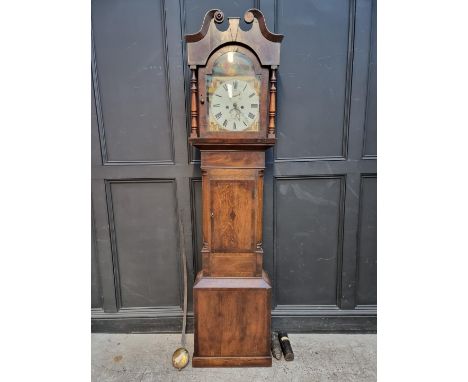 A mid 19th century oak and mahogany eight day longcase clock,&nbsp;the 12in arched painted dial inscribed 'Wm Ellis, Haleswor
