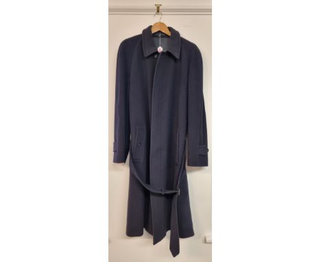 Burberrys:&nbsp;a mens navy wool belted overcoat, approx 48in chest.