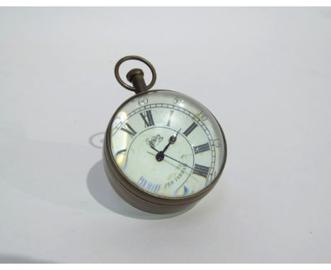A marine 'Eye of Time' magnifying desk clock, Roman numeral dial with outer minutes track signed 'Per Mare Per Terram', with 