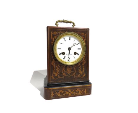 A 19th Century rosewood marquetry inlaid mantel clock by Henry Marc, circa 1865, eight day movement chiming on a bell, ornate