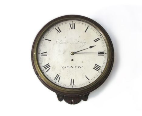 A mahogany cased wall hanging dial clock by Eleazar Davy of Yarmouth, with a 12" silvered Roman numeral dial having a single 
