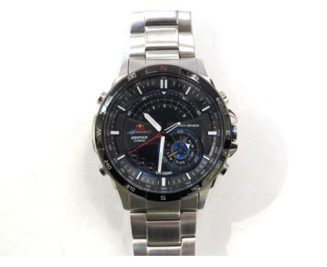 A limited edition Red Bull Racing Edifice Casio stainless steel cased gentleman's wristwatch, the case with a black ceramic b