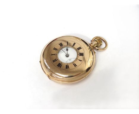 A 'H White Manufacturing Co. of Manchester' 12ct gold cased half hunter pocket watch, white Roman dial also signed 'Chronomet